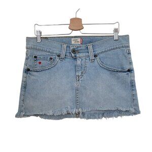 Levi's Frayed Denim Cowgirl Mini Skirt With Red Heart Accent Women's Sz 9 JR
